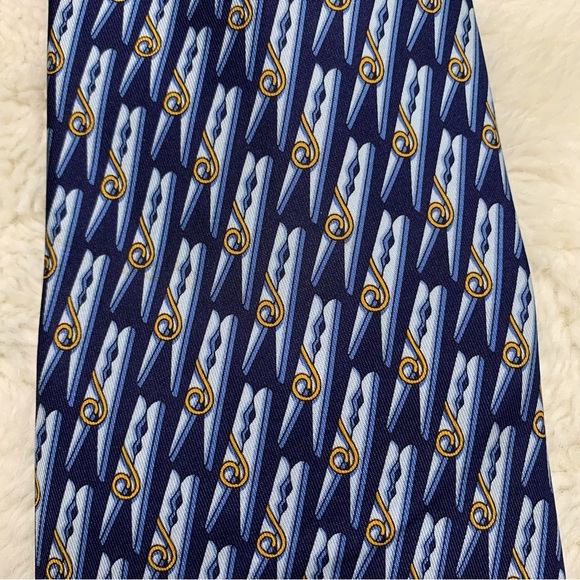 Gucci Men's Blue Gold 100% Silk Clothes Clips Pattern Tie - Picture 2 of 8